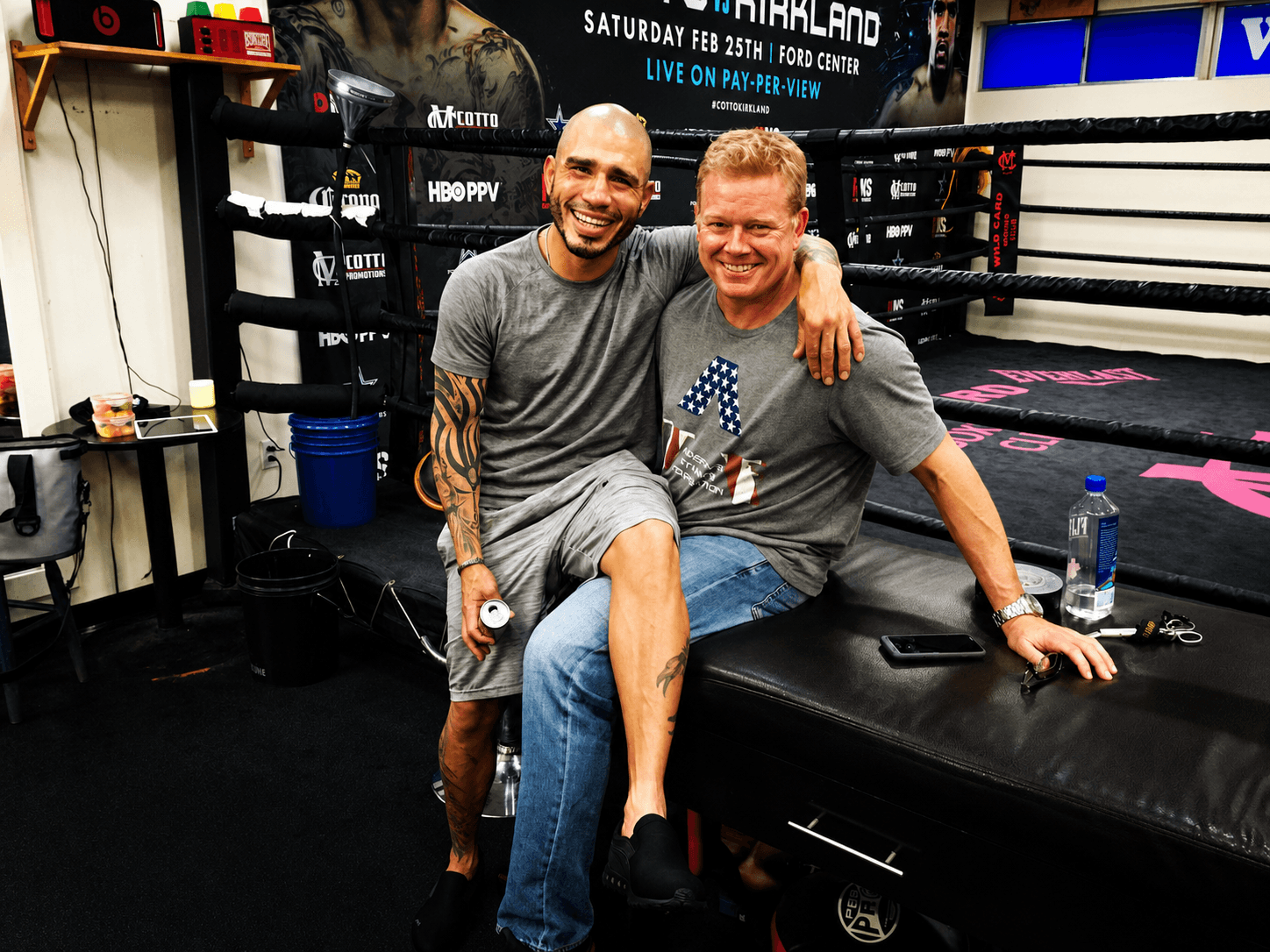 Gavin MacMillan with Miguel Cotto at Wild Card Boxing Club