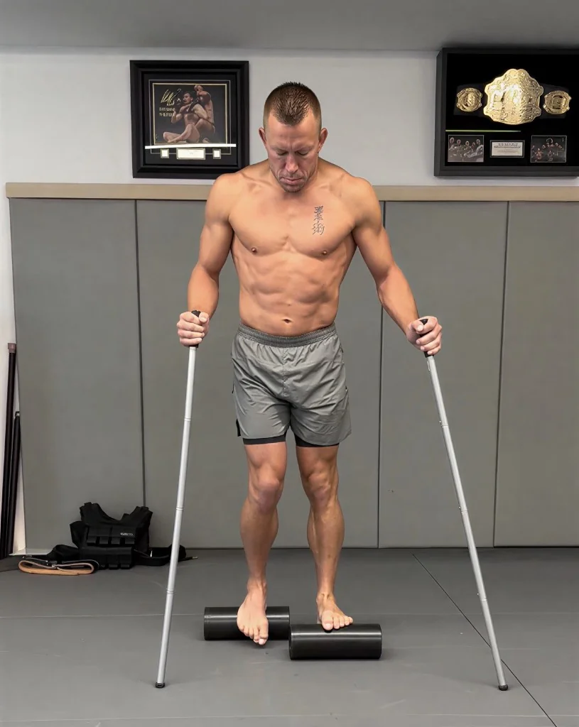Georges St-Pierre performing footwork training with SSL balance equipment