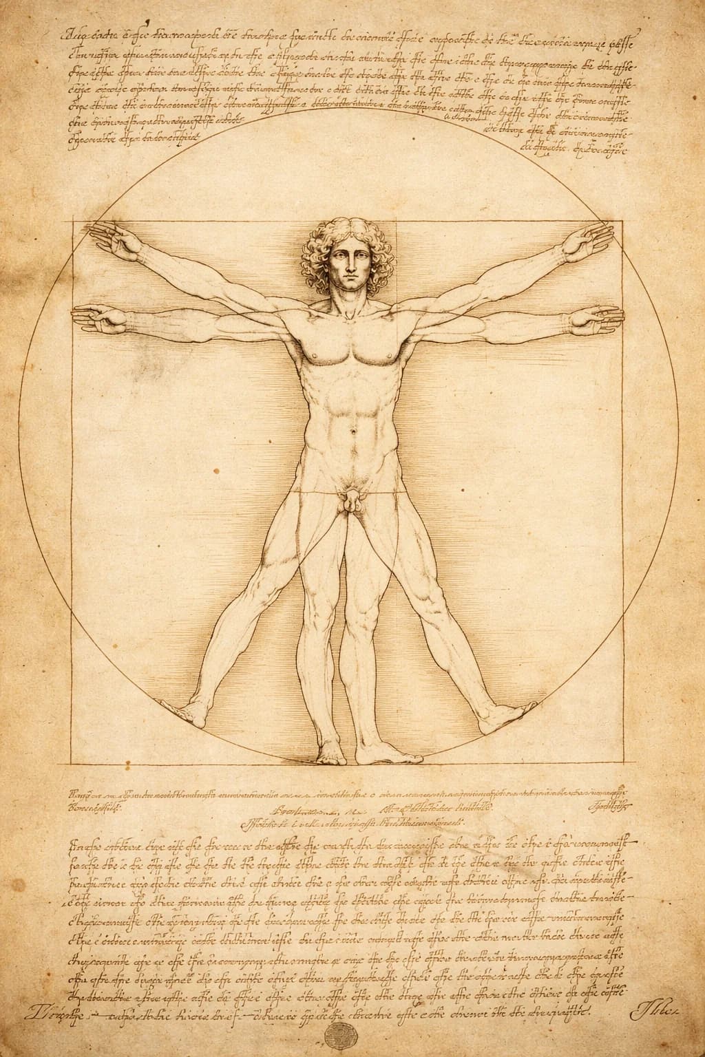 Da Vinci's Vitruvian Man representing geometric proportion in human movement