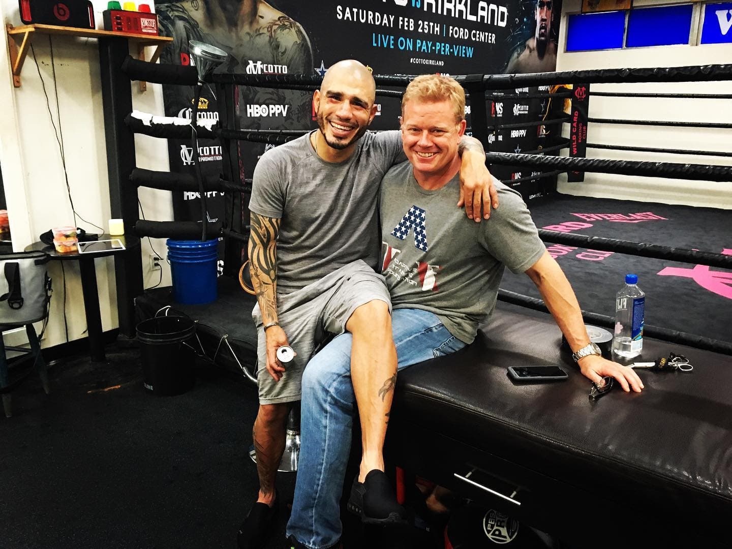 Gavin MacMillan with Miguel Cotto at Wild Card Boxing Club