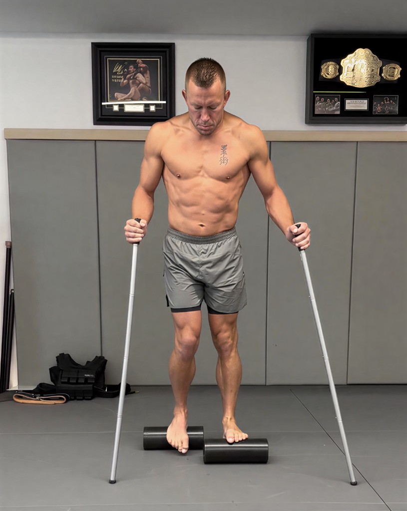 Georges St-Pierre performing footwork training with SSL balance equipment