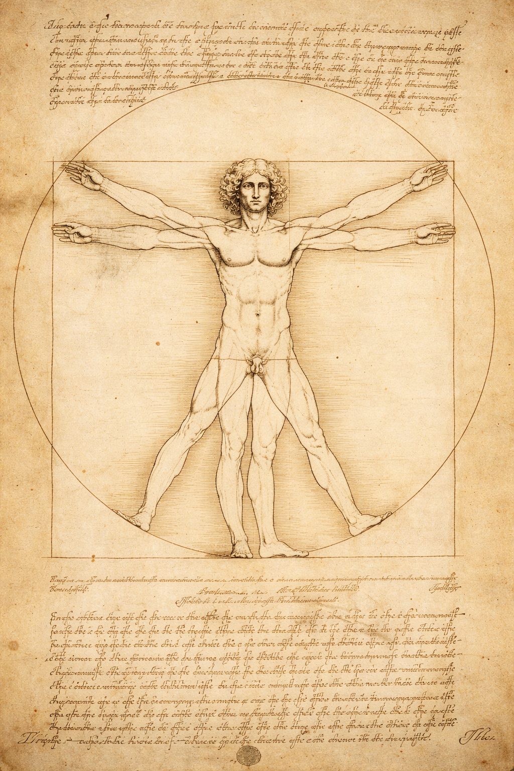 Da Vinci's Vitruvian Man representing geometric proportion in human movement